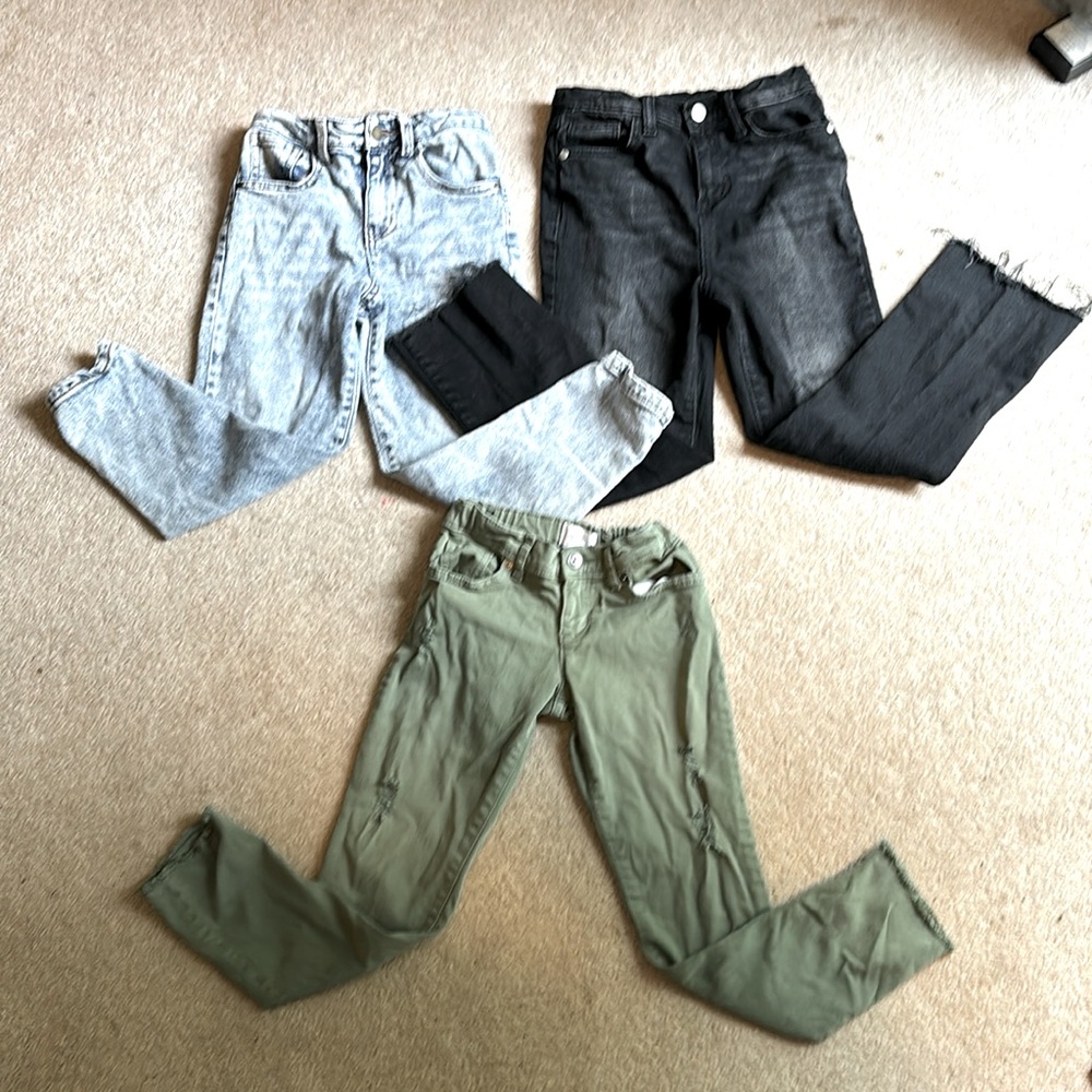 Girls size 6 jeans green acid wash black distressed lot of 3